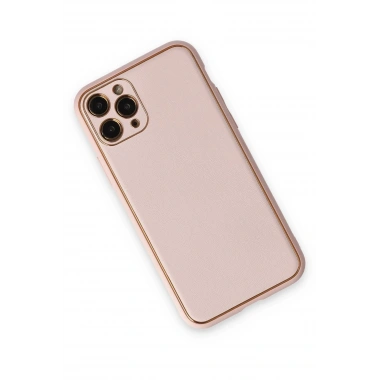 Mey İthalat®  iPhone 11 Pro Max Kılıf Coco Deri Silikon Kapak - Pudra