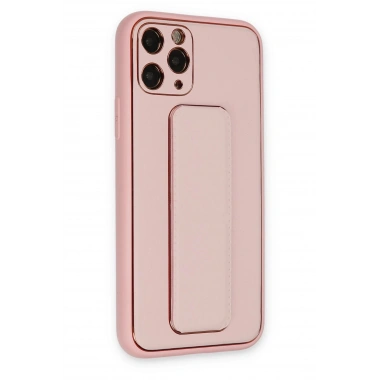 Mey İthalat®  iPhone 11 Pro Max Kılıf Coco Deri Standlı Kapak - Pembe