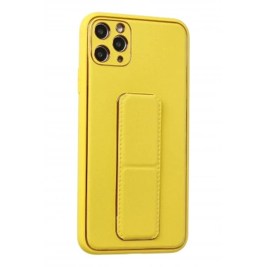 Mey İthalat®  iPhone 11 Pro Max Kılıf Coco Deri Standlı Kapak - Sarı