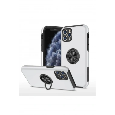 Mey İthalat®  iPhone 11 Pro Max Kılıf Elit Yüzüklü Kapak - Gümüş