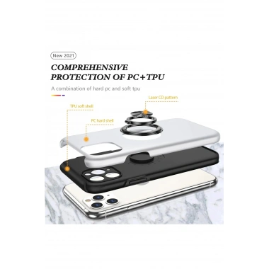 Mey İthalat®  iPhone 11 Pro Max Kılıf Elit Yüzüklü Kapak - Gümüş
