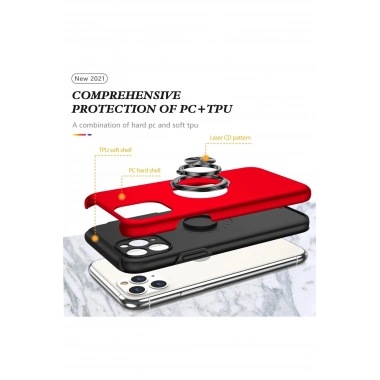 Mey İthalat®  iPhone 11 Pro Max Kılıf Elit Yüzüklü Kapak - Kırmızı