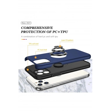 Mey İthalat®  iPhone 11 Pro Max Kılıf Elit Yüzüklü Kapak - Lacivert