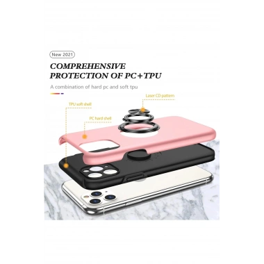 Mey İthalat®  iPhone 11 Pro Max Kılıf Elit Yüzüklü Kapak - Pembe