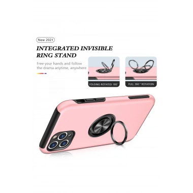 Mey İthalat®  iPhone 11 Pro Max Kılıf Elit Yüzüklü Kapak - Pembe