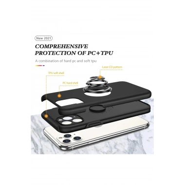 Mey İthalat®  iPhone 11 Pro Max Kılıf Elit Yüzüklü Kapak - Siyah