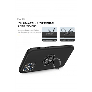 Mey İthalat®  iPhone 11 Pro Max Kılıf Elit Yüzüklü Kapak - Siyah