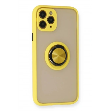 Mey İthalat®  iPhone 11 Pro Max Kılıf Montreal Yüzüklü Silikon Kapak - Sarı