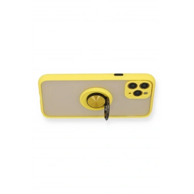 Mey İthalat®  iPhone 11 Pro Max Kılıf Montreal Yüzüklü Silikon Kapak - Sarı
