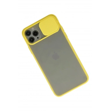 Mey İthalat® iPhone 11 Pro Max Kılıf Palm Buzlu Kamera Sürgülü Silikon - Sarı