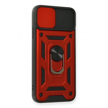 Mey İthalat®  iPhone 11 Pro Max Kılıf Pars Lens Yüzüklü Silikon - Kırmızı