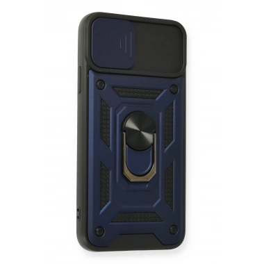 Mey İthalat®  iPhone 11 Pro Max Kılıf Pars Lens Yüzüklü Silikon - Lacivert