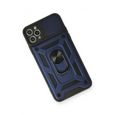 Mey İthalat®  iPhone 11 Pro Max Kılıf Pars Lens Yüzüklü Silikon - Lacivert