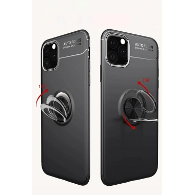 Mey İthalat® iPhone 11 Pro Max Kılıf Range Yüzüklü Silikon - Siyah-Kırmızı