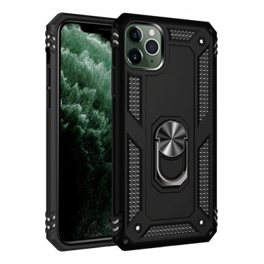 Mey İthalat® iPhone 11 Pro Max Kılıf Sofya Yüzüklü Silikon Kapak - Siyah