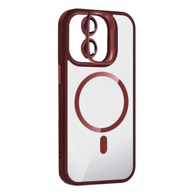 Mey İthalat®   iPhone 11 Remim Lensli Magsafe Standlı Kapak - Bordo