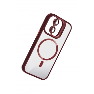 Mey İthalat®   iPhone 11 Remim Lensli Magsafe Standlı Kapak - Bordo