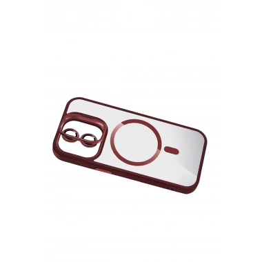 Mey İthalat®   iPhone 11 Remim Lensli Magsafe Standlı Kapak - Bordo