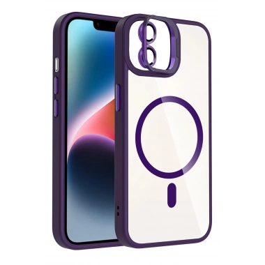 Mey İthalat®   iPhone 11 Remim Lensli Magsafe Standlı Kapak - Derin Mor