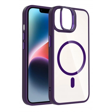 Mey İthalat®   iPhone 11 Remim Lensli Magsafe Standlı Kapak - Derin Mor