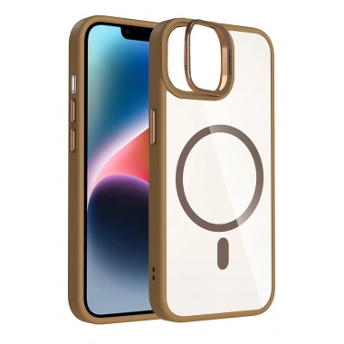 Mey İthalat®   iPhone 11 Remim Lensli Magsafe Standlı Kapak - Kahverengi