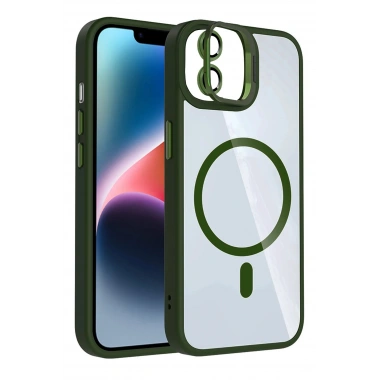 Mey İthalat®   iPhone 11 Remim Lensli Magsafe Standlı Kapak - Koyu Yeşil