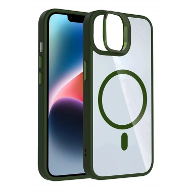 Mey İthalat®   iPhone 11 Remim Lensli Magsafe Standlı Kapak - Koyu Yeşil