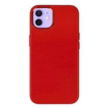 Mey İthalat®  iPhone 12 Kılıf Asya Deri Silikon - Kırmızı