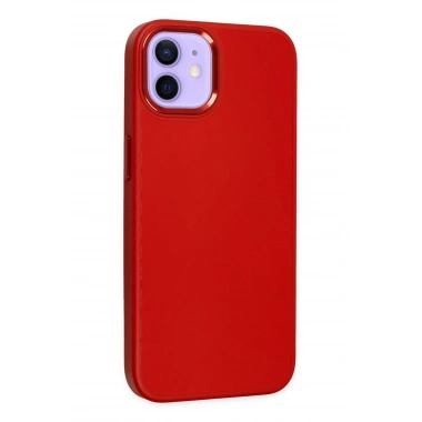 Mey İthalat®  iPhone 12 Kılıf Asya Deri Silikon - Kırmızı