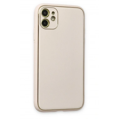 Mey İthalat®  iPhone 12 Kılıf Coco Deri Silikon Kapak - Beyaz