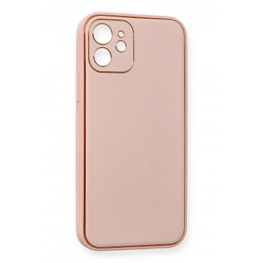 Mey İthalat®  iPhone 12 Kılıf Coco Deri Silikon Kapak - Pembe