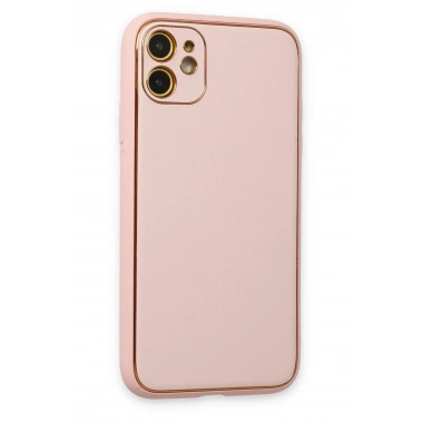 Mey İthalat®  iPhone 12 Kılıf Coco Deri Silikon Kapak - Pudra