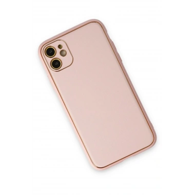 Mey İthalat®  iPhone 12 Kılıf Coco Deri Silikon Kapak - Pudra