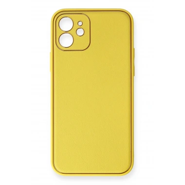 Mey İthalat®  iPhone 12 Kılıf Coco Deri Silikon Kapak - Sarı