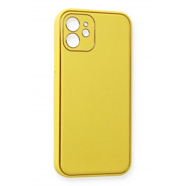 Mey İthalat®  iPhone 12 Kılıf Coco Deri Silikon Kapak - Sarı
