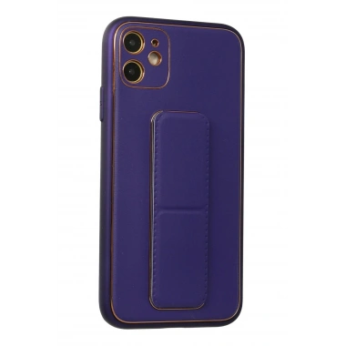 Mey İthalat®  iPhone 12 Kılıf Coco Deri Standlı Kapak - Mor