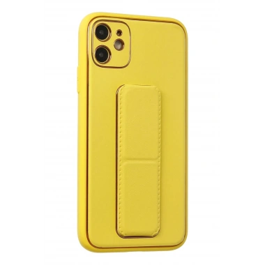 Mey İthalat®  iPhone 12 Kılıf Coco Deri Standlı Kapak - Sarı