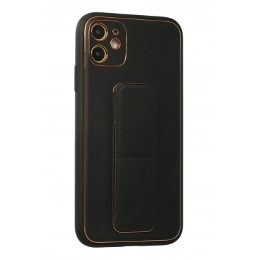 Mey İthalat®  iPhone 12 Kılıf Coco Deri Standlı Kapak - Siyah