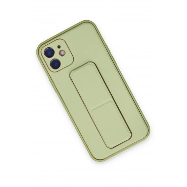 Mey İthalat®  iPhone 12 Kılıf Coco Deri Standlı Kapak - Su Yeşili