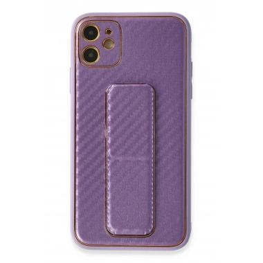 Mey İthalat®  iPhone 12 Kılıf Coco Karbon Standlı Kapak - Mor