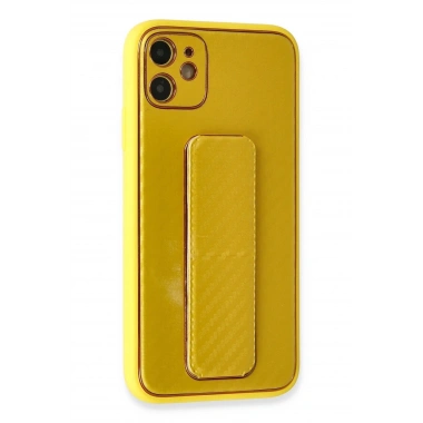 Mey İthalat®  iPhone 12 Kılıf Coco Karbon Standlı Kapak - Sarı