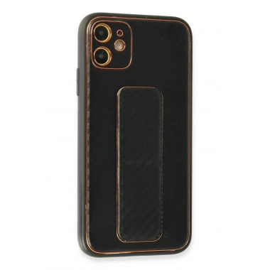 Mey İthalat®  iPhone 12 Kılıf Coco Karbon Standlı Kapak - Siyah