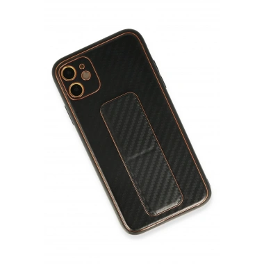 Mey İthalat®  iPhone 12 Kılıf Coco Karbon Standlı Kapak - Siyah