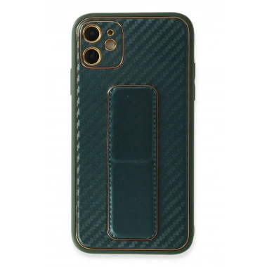 Mey İthalat®  iPhone 12 Kılıf Coco Karbon Standlı Kapak - Yeşil