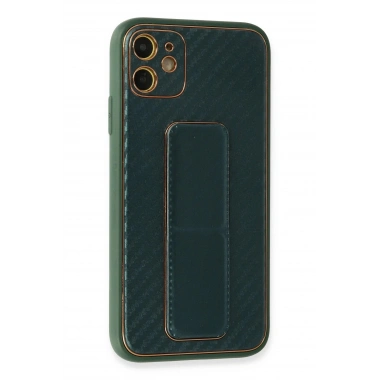 Mey İthalat®  iPhone 12 Kılıf Coco Karbon Standlı Kapak - Yeşil