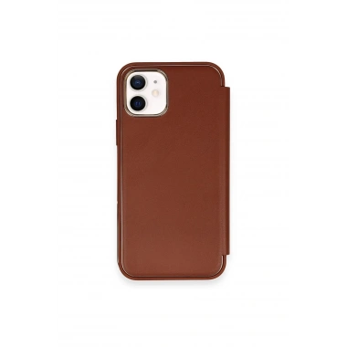 Mey İthalat® iPhone 12 Kılıf Dolpin Kapaklı - Kahverengi
