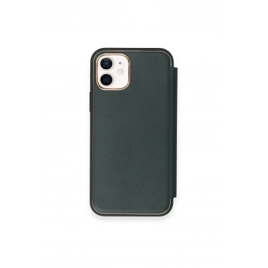 Mey İthalat® iPhone 12 Kılıf Dolpin Kapaklı - Koyu Yeşil