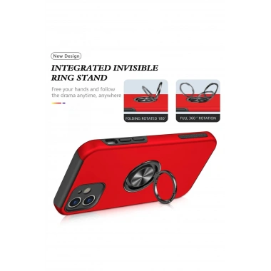 Mey İthalat®  iPhone 12 Kılıf Elit Yüzüklü Kapak - Kırmızı