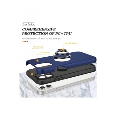 Mey İthalat®  iPhone 12 Kılıf Elit Yüzüklü Kapak - Lacivert