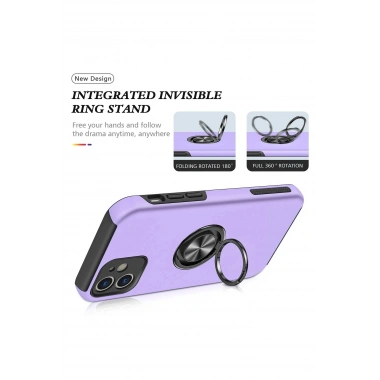 Mey İthalat®  iPhone 12 Kılıf Elit Yüzüklü Kapak - Mor